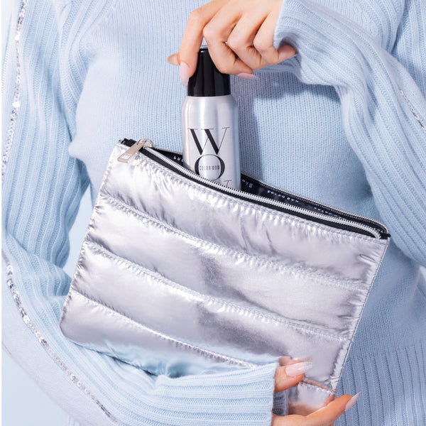 color wow extra mist-ical shine spray with silver puffer bag