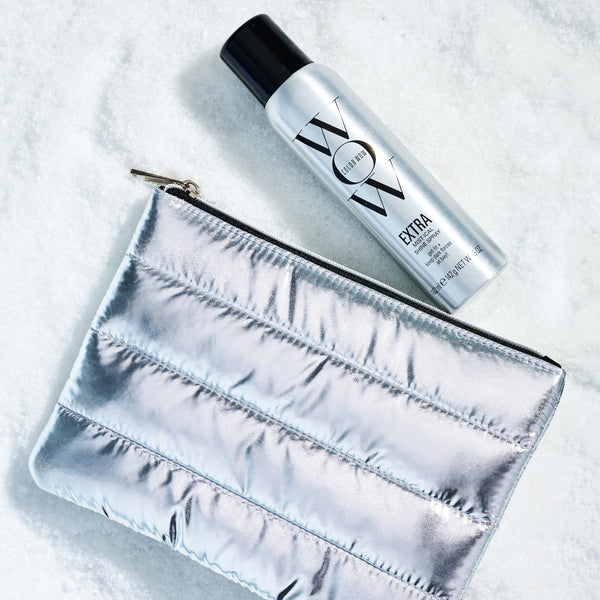 color wow extra mist-ical shine spray with silver puffer bag
