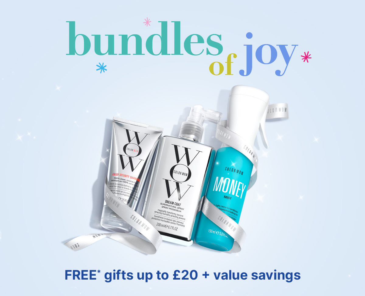 Three bottles with 'WOW' branding on a light blue background, featuring the text 'bundles of joy'.