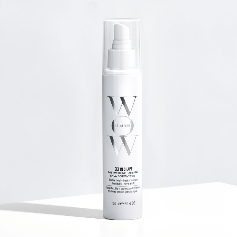 Color Wow Get in Shape working hairspray on a light gray background