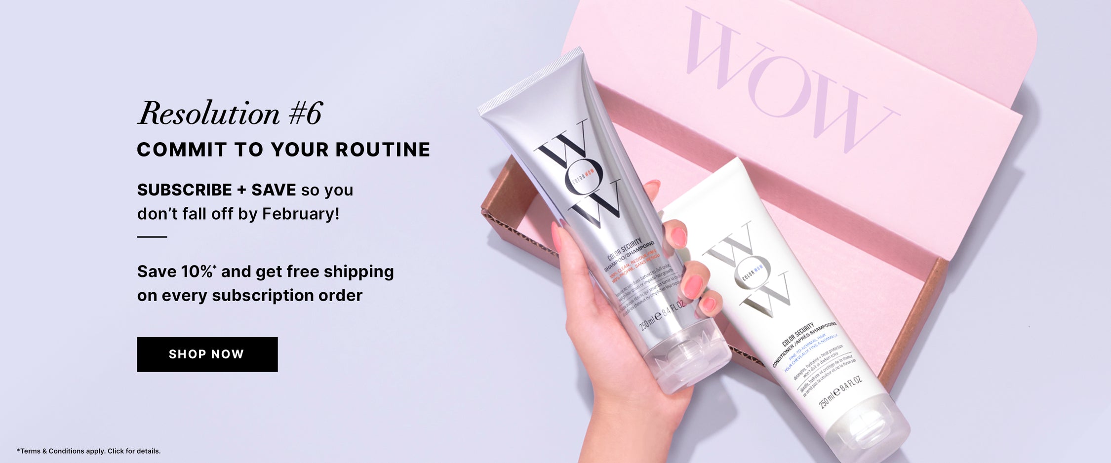 Color Security Shampoo and Conditioner displayed with messaging about Subscribe & Save for 10% off and free delivery.