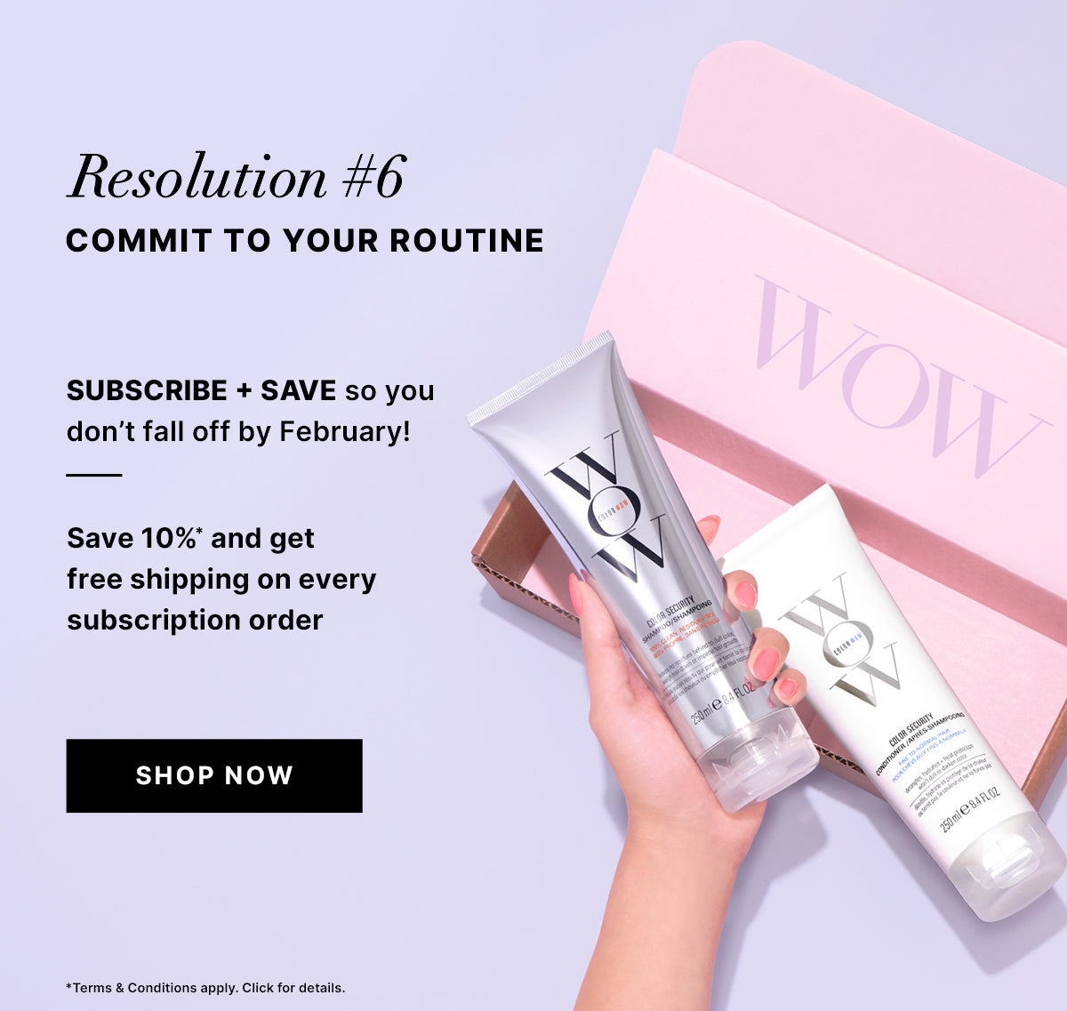 Color Security Shampoo and Conditioner displayed with messaging about Subscribe & Save for 10% off and free delivery.